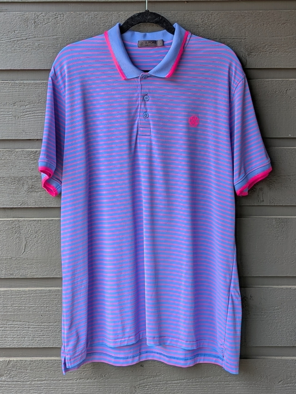G/FORE Lilac Purple Neon Pink Performance Short Sleeve Polo Shirt Large Stretch